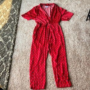 Urban Outfitters Red Floral Jumpsuit Size Medium